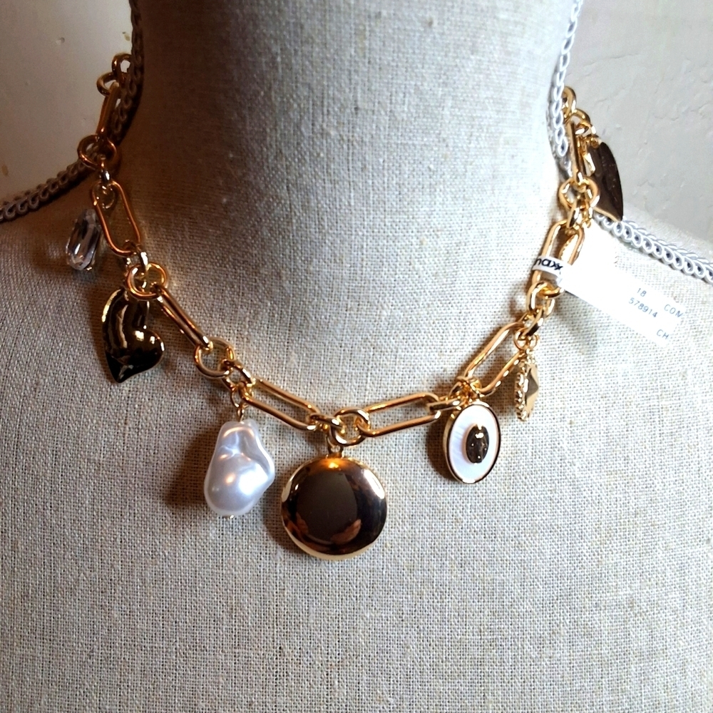 Argento Vivo Goldtone Locket And Charm Necklace NIB